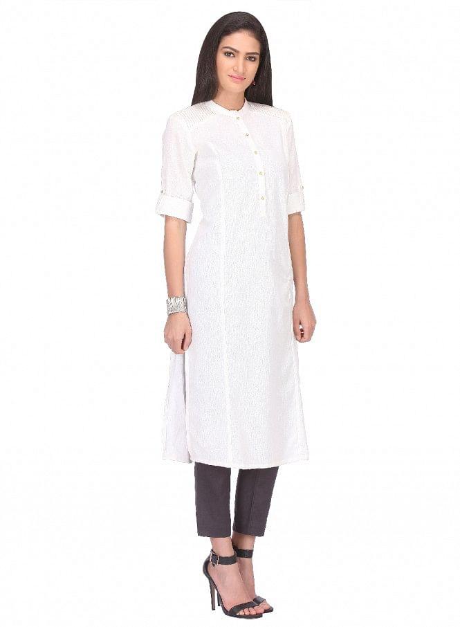 White 3/4 Sleeve kurta - wforwoman