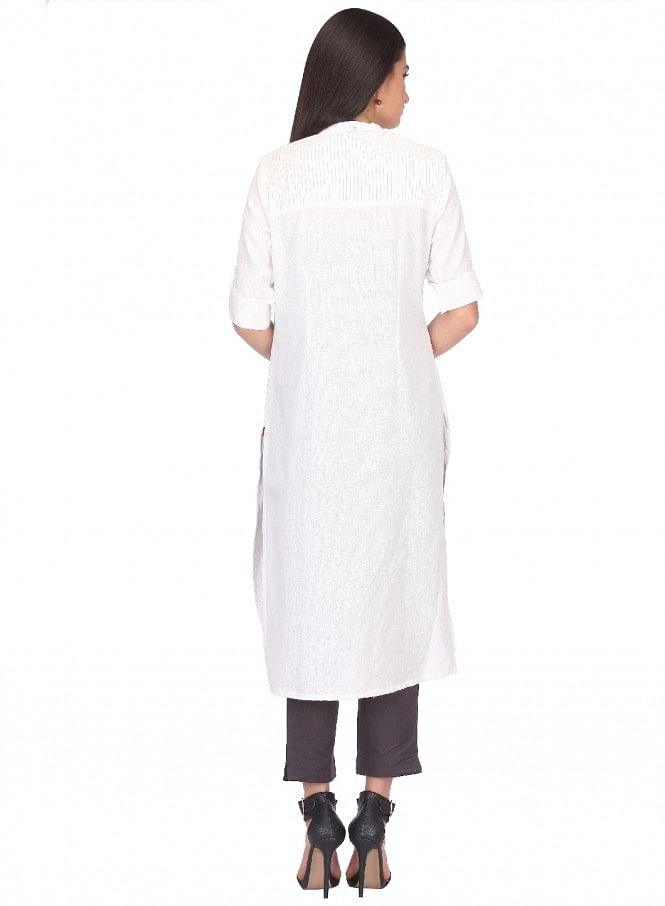 White 3/4 Sleeve kurta - wforwoman