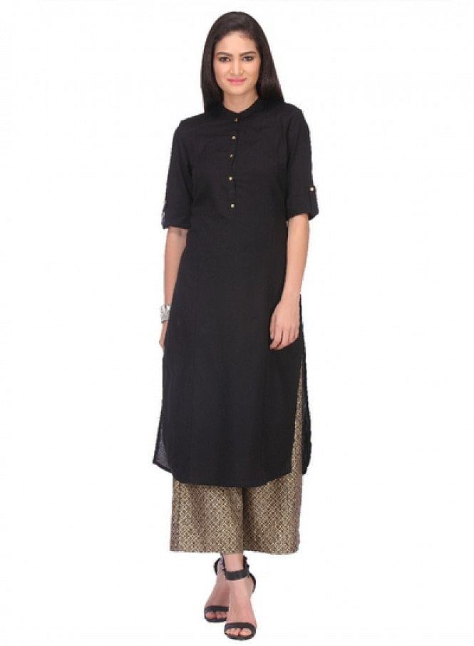 Black 3/4 Sleeve kurta - wforwoman