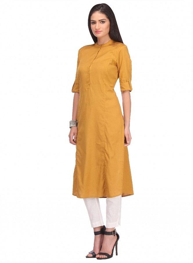 Yellow 3/4 Sleeve kurta - wforwoman