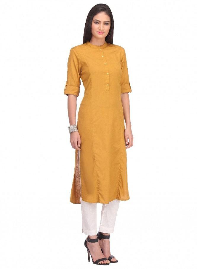 Yellow 3/4 Sleeve kurta - wforwoman