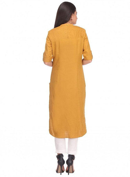 Yellow 3/4 Sleeve kurta - wforwoman