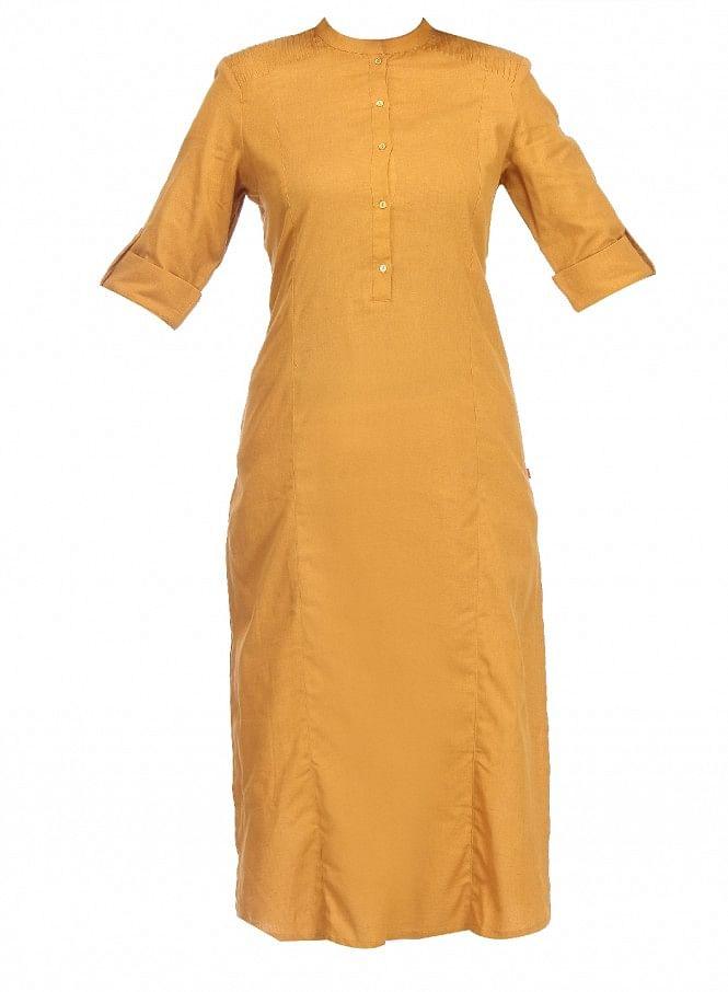 Yellow 3/4 Sleeve kurta - wforwoman