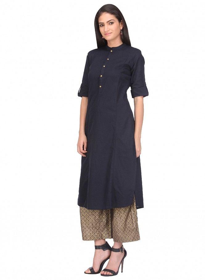 Black 3/4 Sleeve kurta - wforwoman