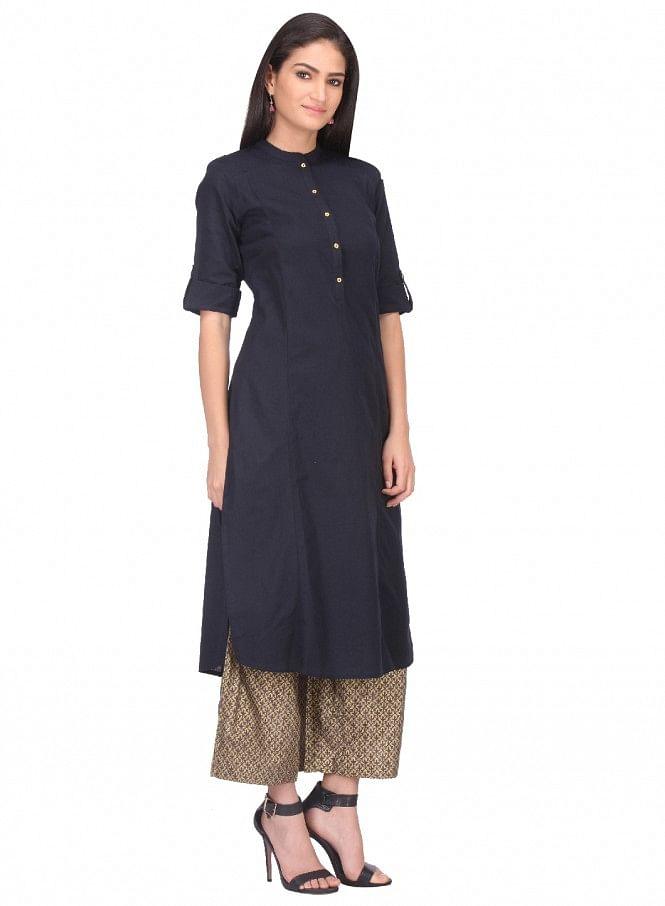 Black 3/4 Sleeve kurta - wforwoman