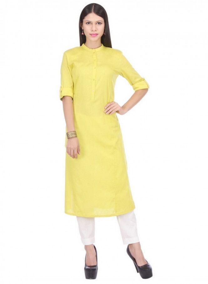 Yellow 3/4 Sleeve kurta - wforwoman