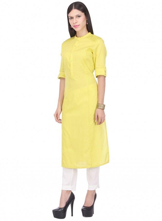 Yellow 3/4 Sleeve kurta - wforwoman