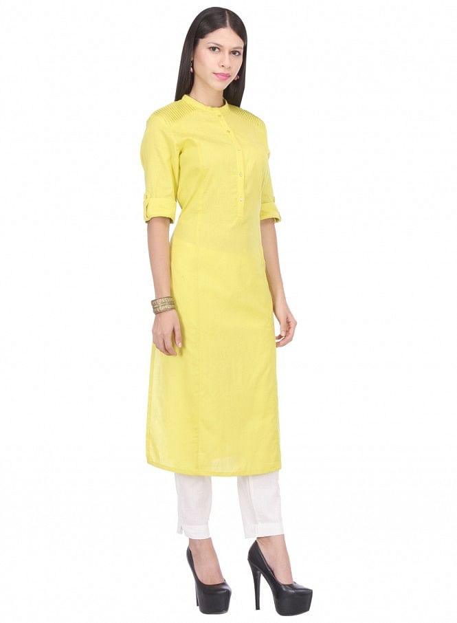 Yellow 3/4 Sleeve kurta - wforwoman