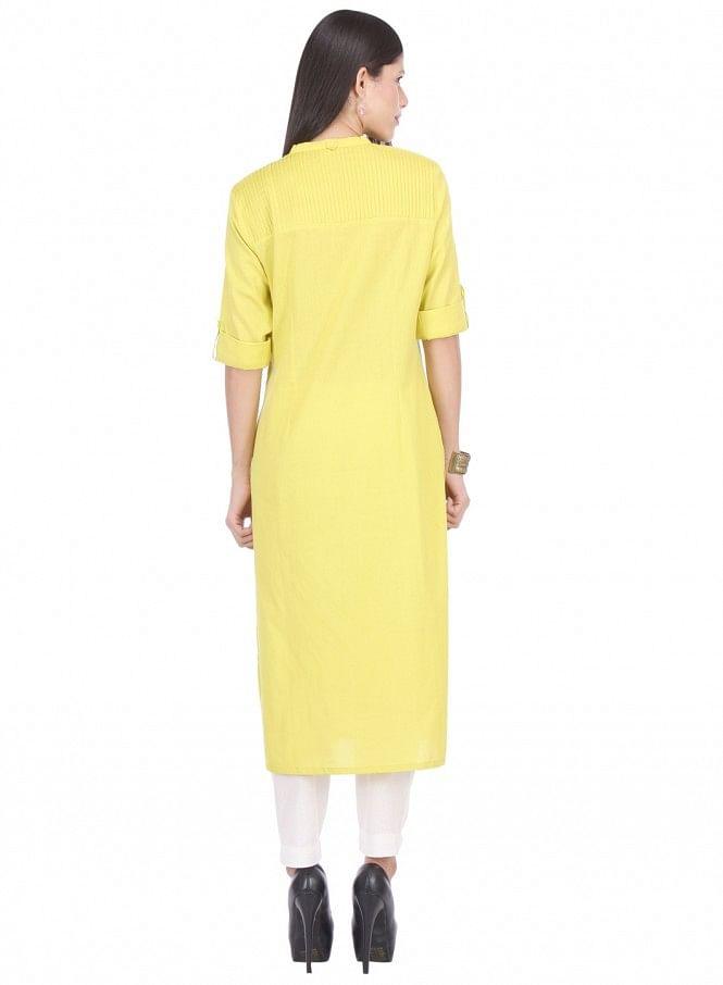 Yellow 3/4 Sleeve kurta - wforwoman