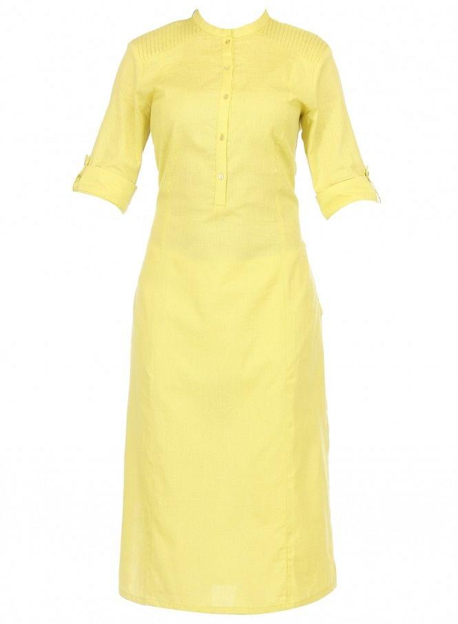 Yellow 3/4 Sleeve kurta - wforwoman