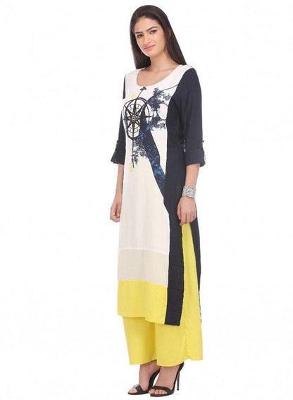 White Printed 3/4 Sleeve kurta - wforwoman