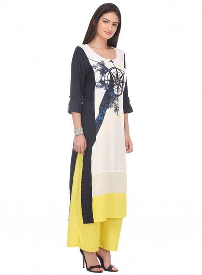 White Printed 3/4 Sleeve kurta - wforwoman