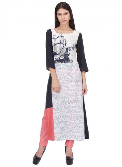 White Printed 3/4 Sleeve kurta - wforwoman