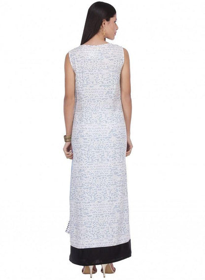 White Printed Sleeveless Dress - wforwoman