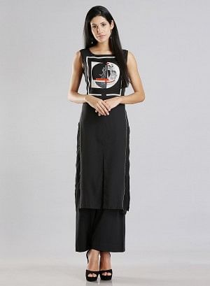 Black Sleeveless Printed kurta