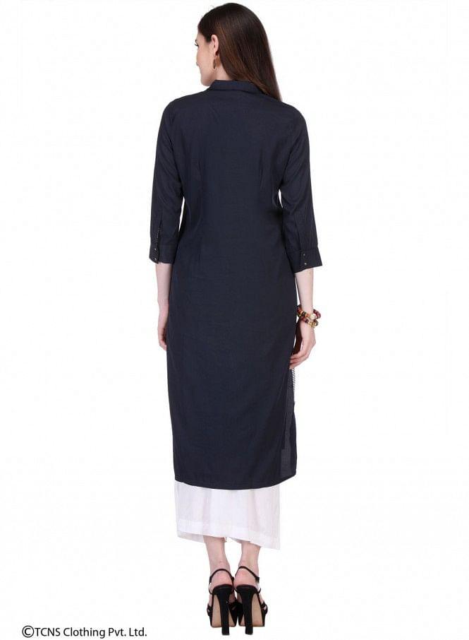 Black Printed 3/4 Sleeve kurta - wforwoman