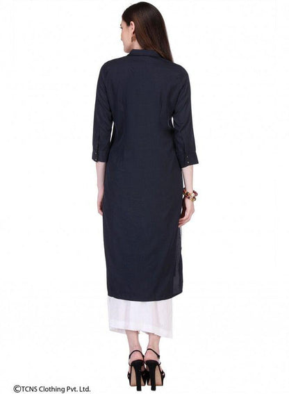 Black Printed 3/4 Sleeve kurta - wforwoman