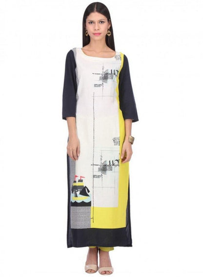 Black Printed 3/4 Sleeve kurta - wforwoman