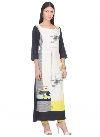 Black Printed 3/4 Sleeve kurta - wforwoman