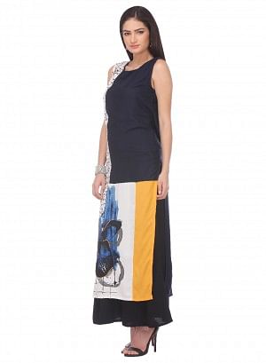 Black Printed Sleeveless kurta