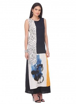 Black Printed Sleeveless kurta