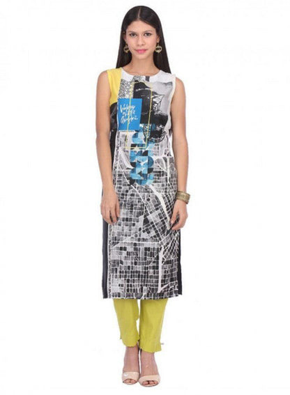 White Printed Sleeveless kurta - wforwoman