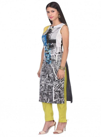 White Printed Sleeveless kurta - wforwoman