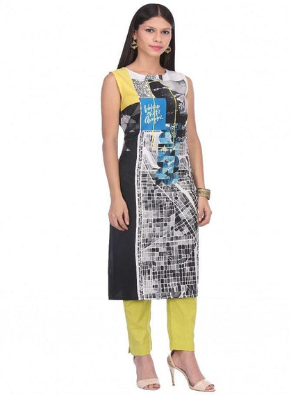 White Printed Sleeveless kurta - wforwoman