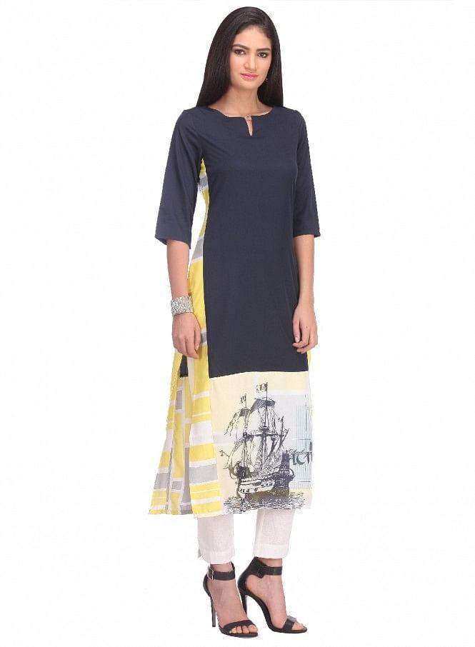 Multicoloured Printed 3/4 Sleeve kurta - wforwoman