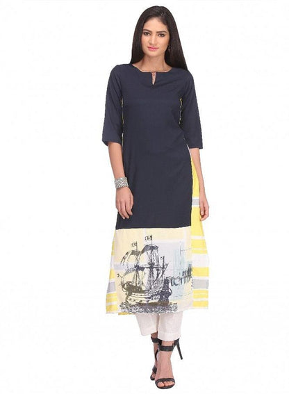 Multicoloured Printed 3/4 Sleeve kurta - wforwoman