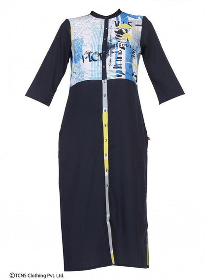 Black Printed 3/4 Sleeve kurta - wforwoman