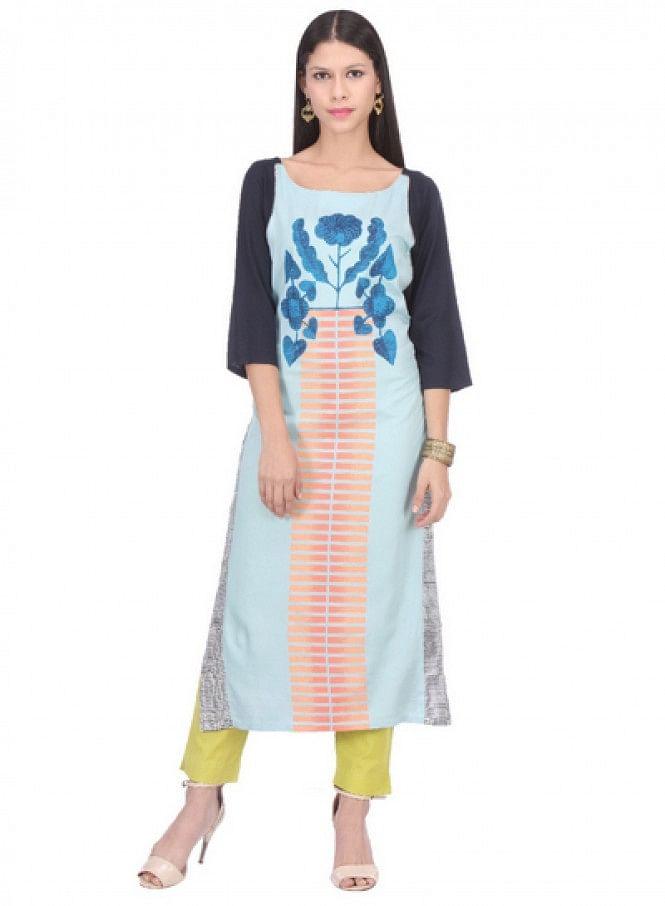 Multicoloured Printed 3/4 Sleeve kurta - wforwoman