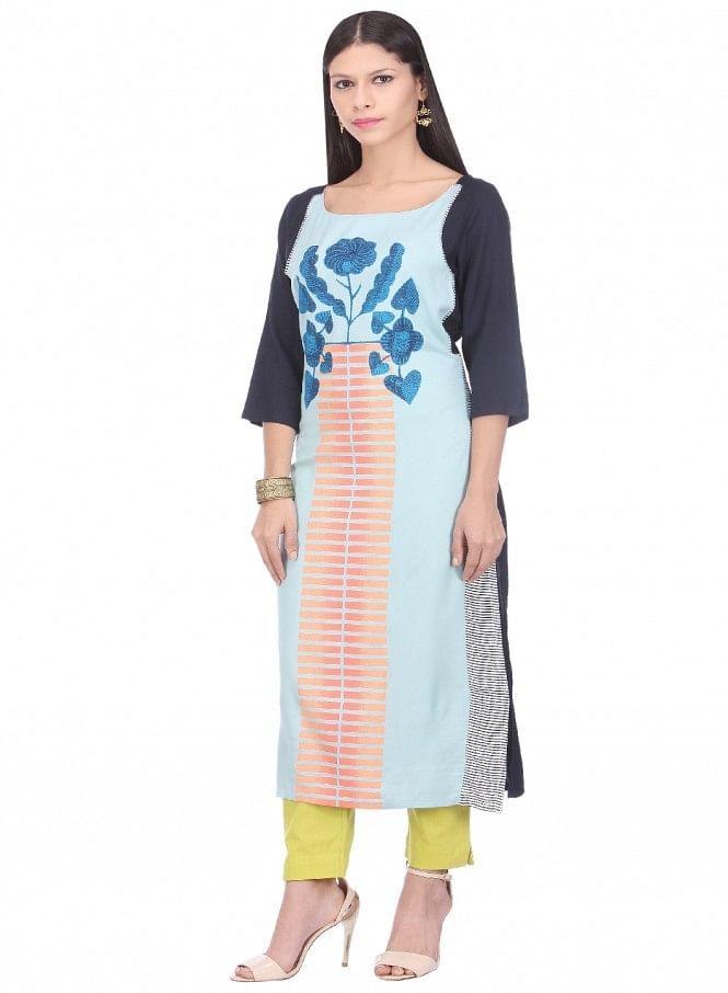 Multicoloured Printed 3/4 Sleeve kurta - wforwoman