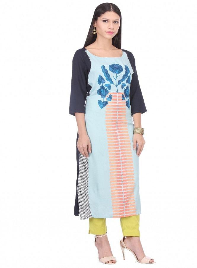 Multicoloured Printed 3/4 Sleeve kurta - wforwoman