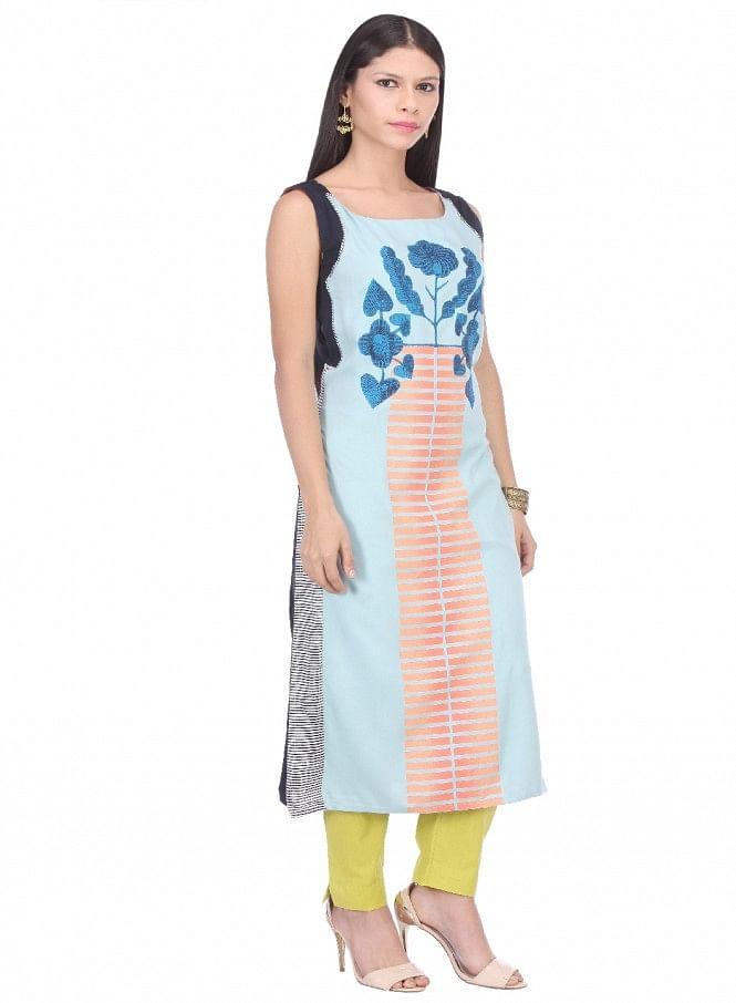 Multicoloured Printed Sleeveless kurta - wforwoman