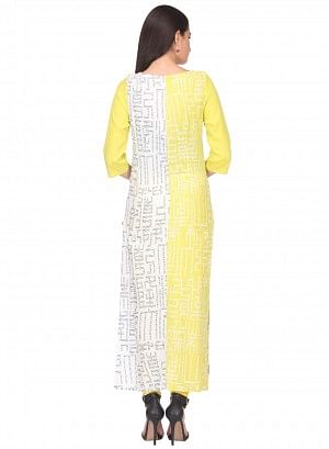 Yellow Printed 3/4 Sleeve kurta