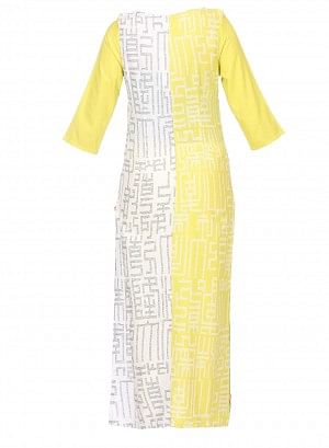 Yellow Printed 3/4 Sleeve kurta