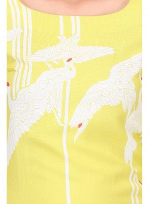 Yellow Printed 3/4 Sleeve kurta