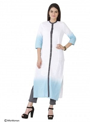 White Printed 3/4 Sleeve kurta