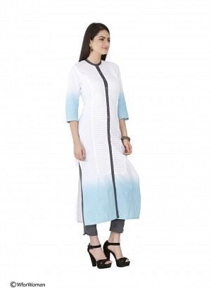 White Printed 3/4 Sleeve kurta