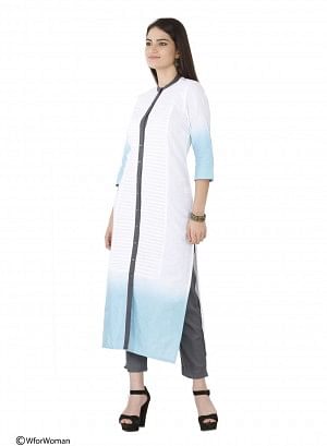 White Printed 3/4 Sleeve kurta