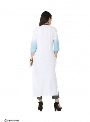 White Printed 3/4 Sleeve kurta