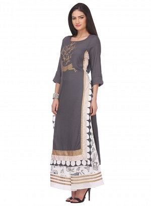 Grey Printed 3/4 Sleeve kurta