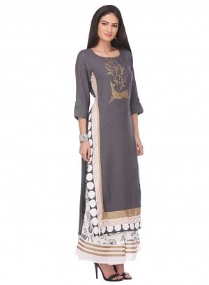 Grey Printed 3/4 Sleeve kurta