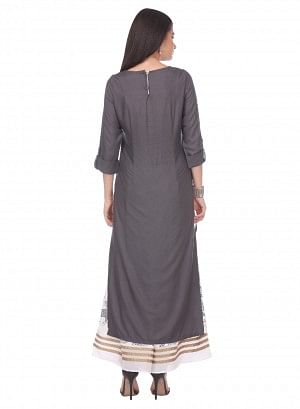 Grey Printed 3/4 Sleeve kurta