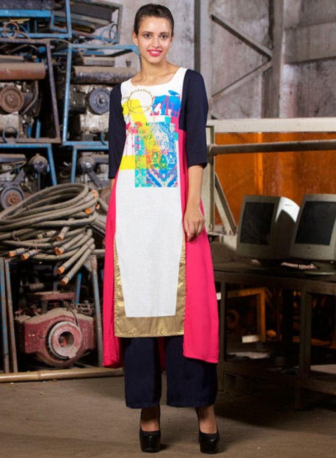 Multicoloured Printed 3/4 Sleeve kurta - wforwoman