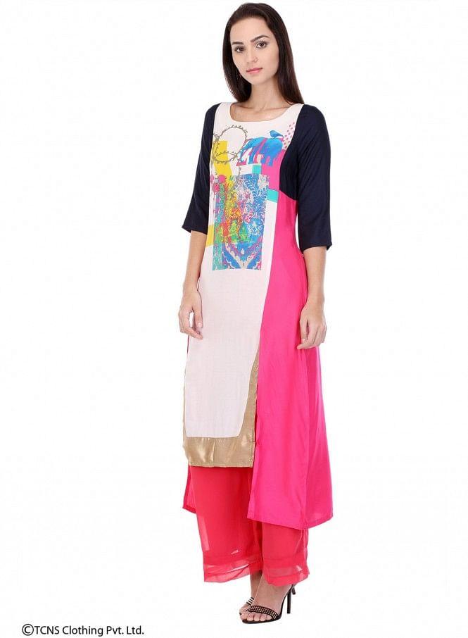 Multicoloured Printed 3/4 Sleeve kurta - wforwoman