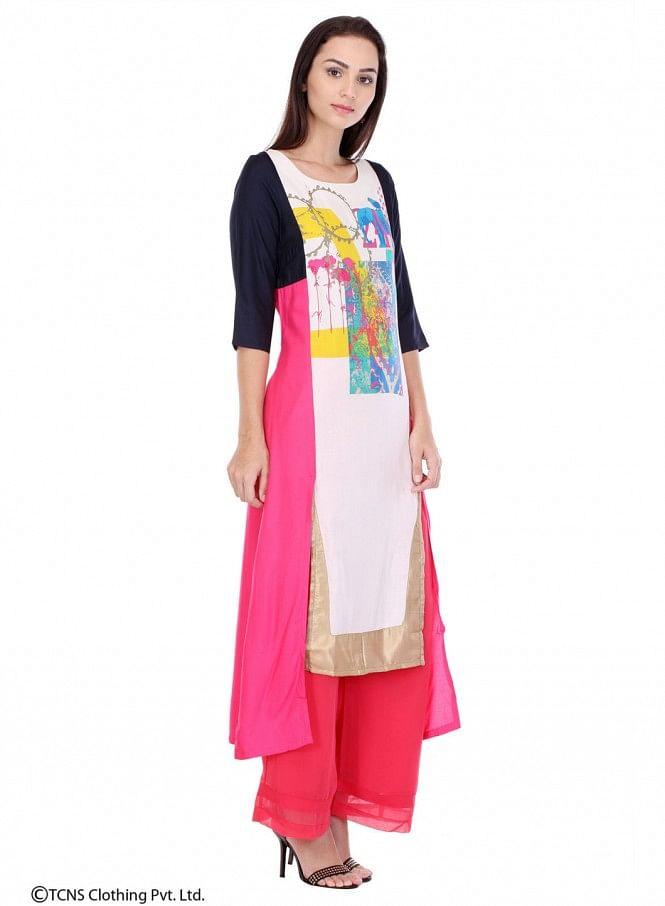 Multicoloured Printed 3/4 Sleeve kurta - wforwoman