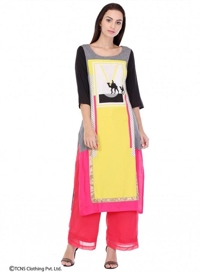 Multicoloured Printed 3/4 Sleeve kurta - wforwoman