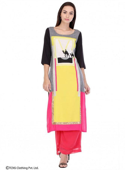 Multicoloured Printed 3/4 Sleeve kurta - wforwoman